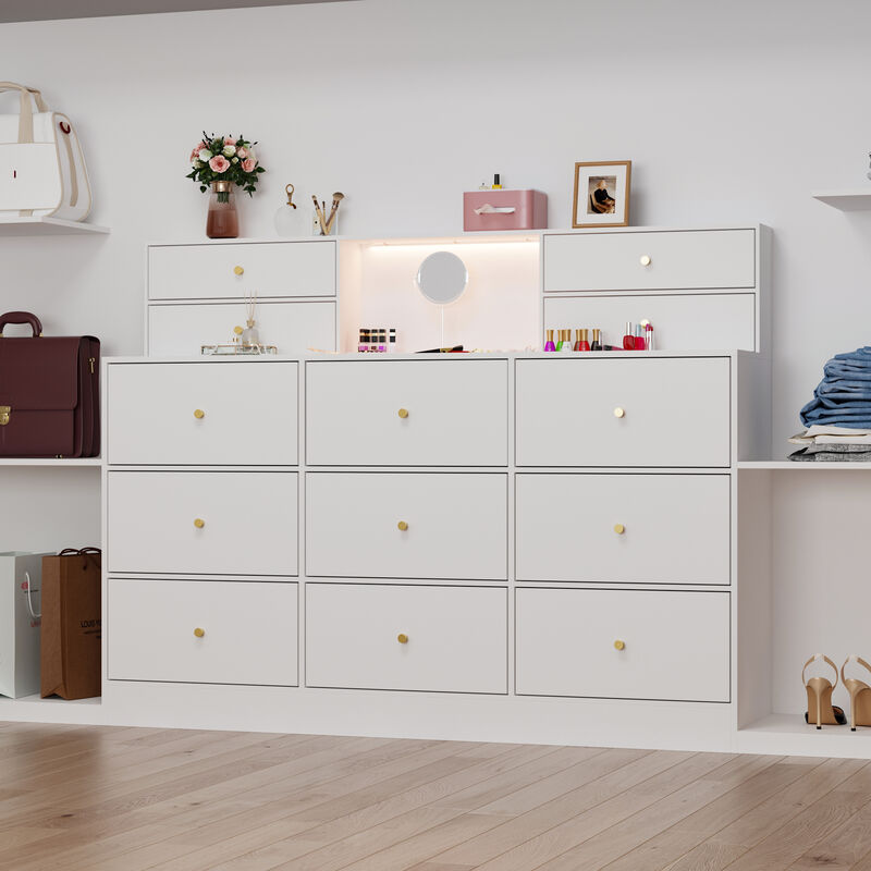 13-Drawer Dresser With Adjustable Lights And White Finish