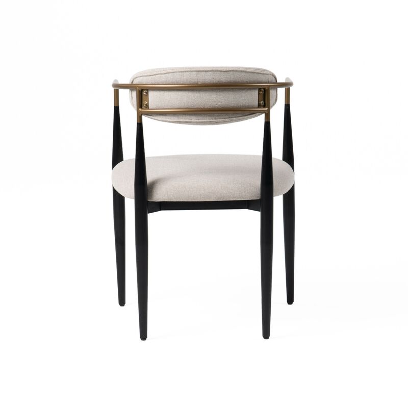 Cid Hita 23 Inch Dining Chair, Light Gray Polyester, Black Iron Legs, Gold - Benzara