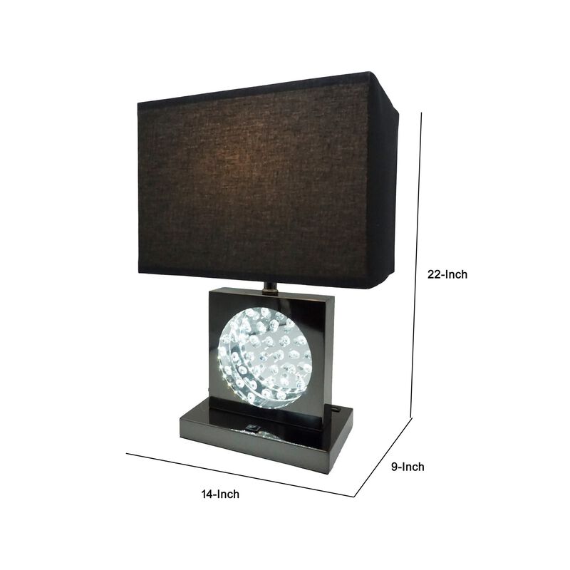 Rohi 22 Inch Table Lamp, Black Fabric Shade, Nickel Base, LED Accents-Benzara