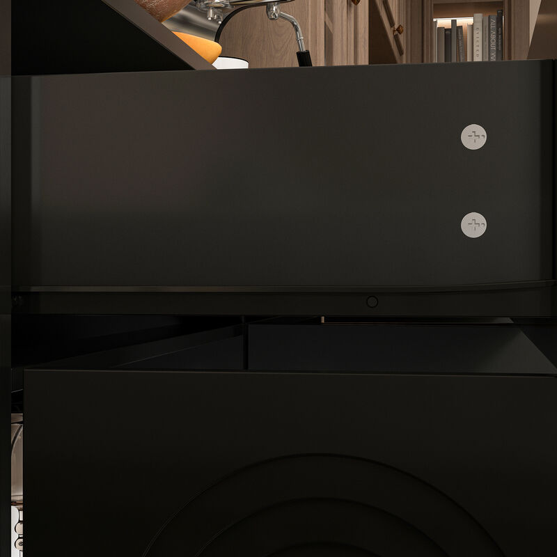 FUFU&GAGA Modern Black Sideboard with 2 Drawers & 4 Cabinet Doors, T-Shaped Door Design, Gold Handles, and Adjustable Shelves (47.2" W x 35.4" H x 15.7" D), Black