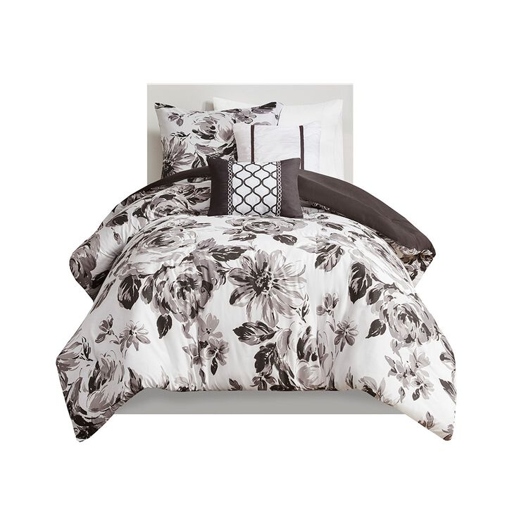 Gracie Mills Marshall Elegant Floral Print Microfiber Duvet Cover Set
