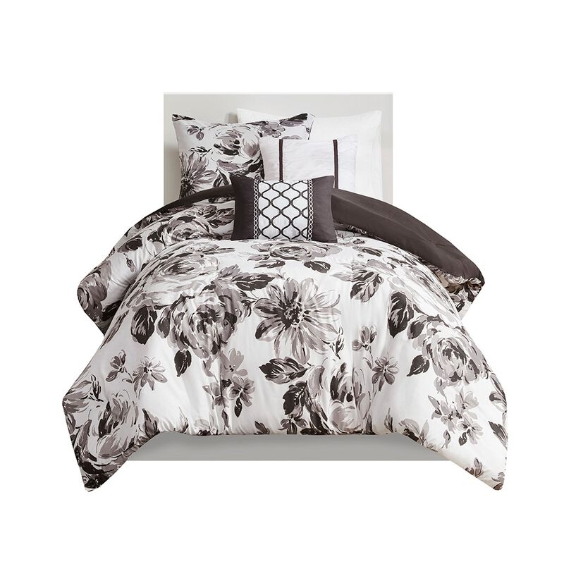 Gracie Mills Marshall Elegant Floral Print Microfiber Duvet Cover Set