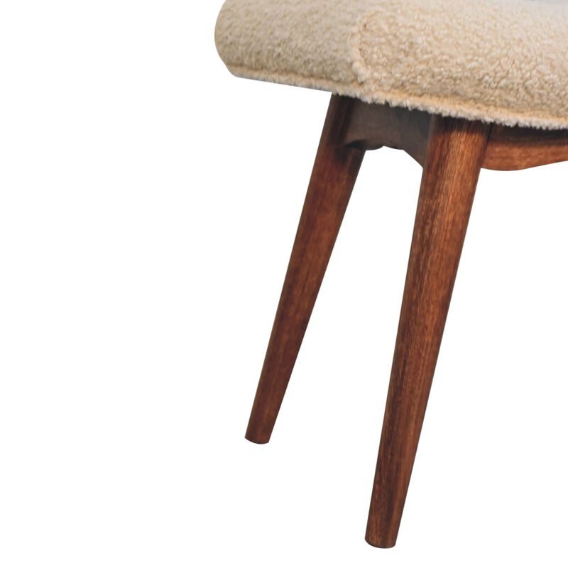Artisan Furniture Solid Wood Honey Caramel Boucle Cream Curved Bench