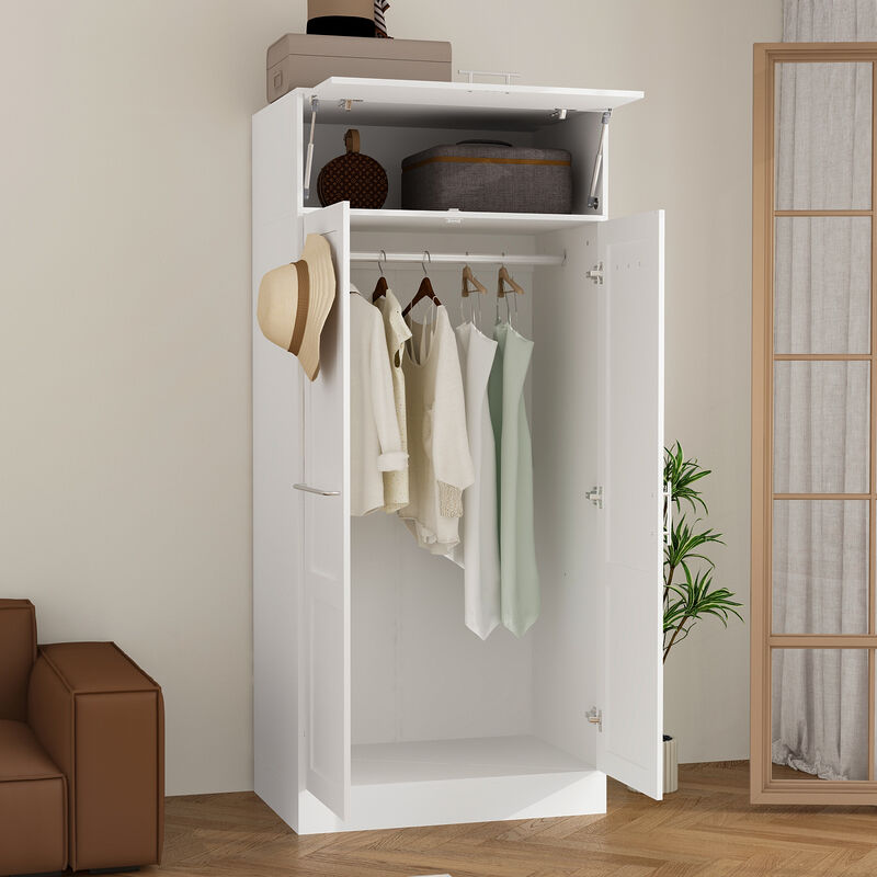 FUFU&GAGA Modern Double-Door Wardrobe with Top Storage Cabinet (31.5" W x 20.6" D x 70.9" H),White