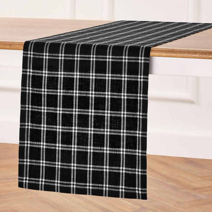 Solino Home 100% Pure Linen Black Table Runner | Marseille Plaid
