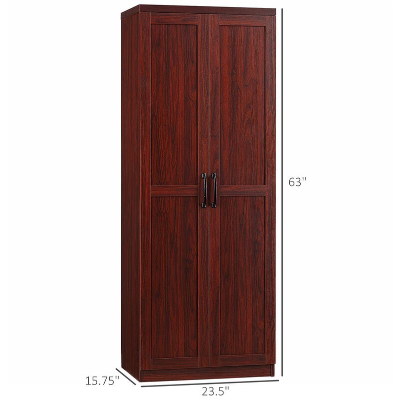 63" Espresso Pantry Cupboard: 5-Tier, 2 Adjustable Shelves, Anti-Tip