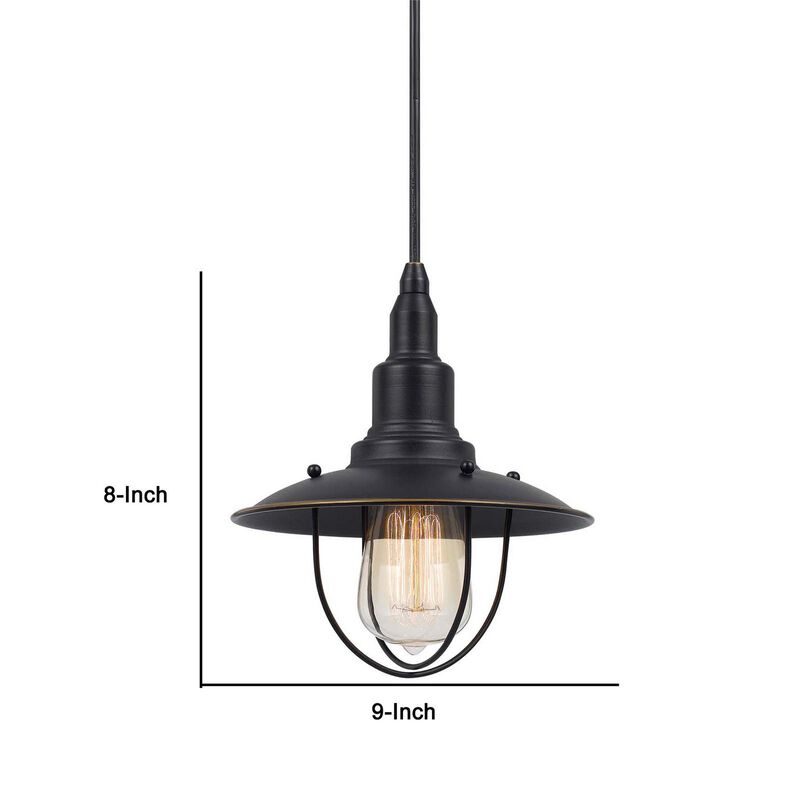 Oma 8 Inch Modern Pendant Light, Industrial Style, Dark Bronze Metal Frame - Benzara