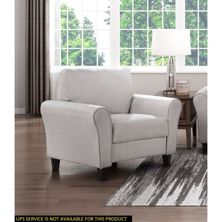 Modern Transitional Sand Hued Textured Fabric Upholstered 1 Piece Chair Attached Cushion Living