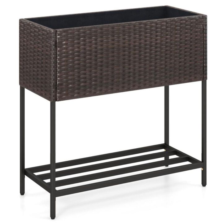 Hivvago Wicker Raised Garden Bed with Storage Shelf and Removable Liner for Flowers