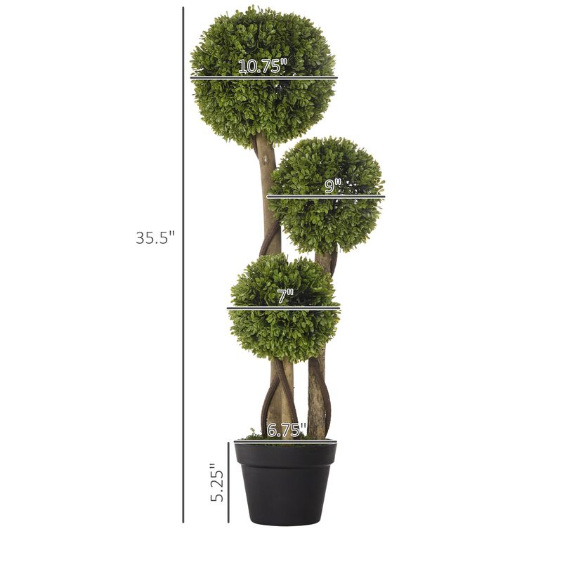35.5" Faux Boxwood Topiary: Triple Sphere, Light Green