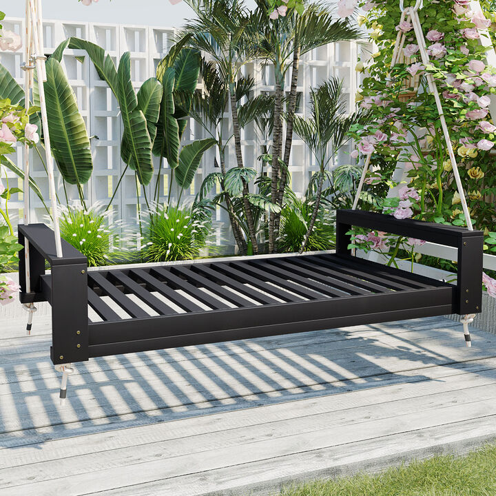 Merax Outdoor Patio Acacia Wood Porch Swing Frame with Hemp Ropes