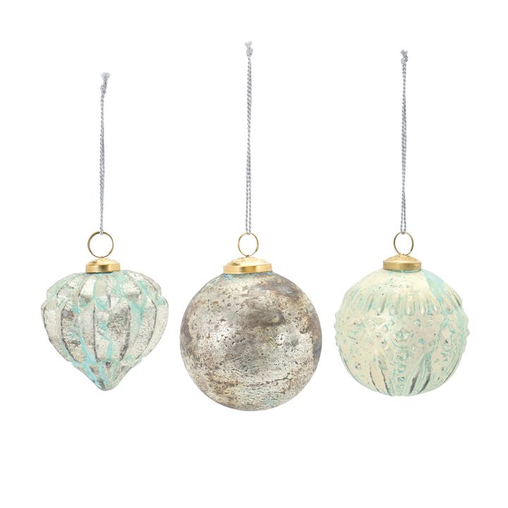 Distressed Mercury Glass Ornmanet (Set of 6)