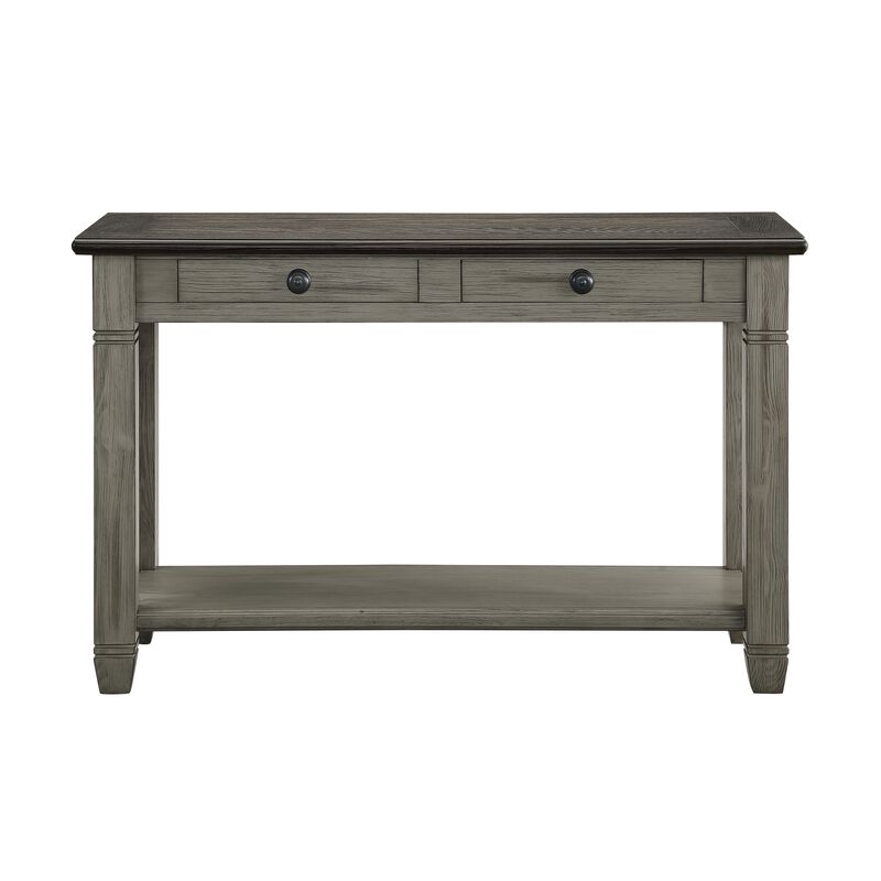 Rome 48 Inch Sofa Table, Rectangular, 2 Drawers, Brown, Gray, Solid Wood - Benzara