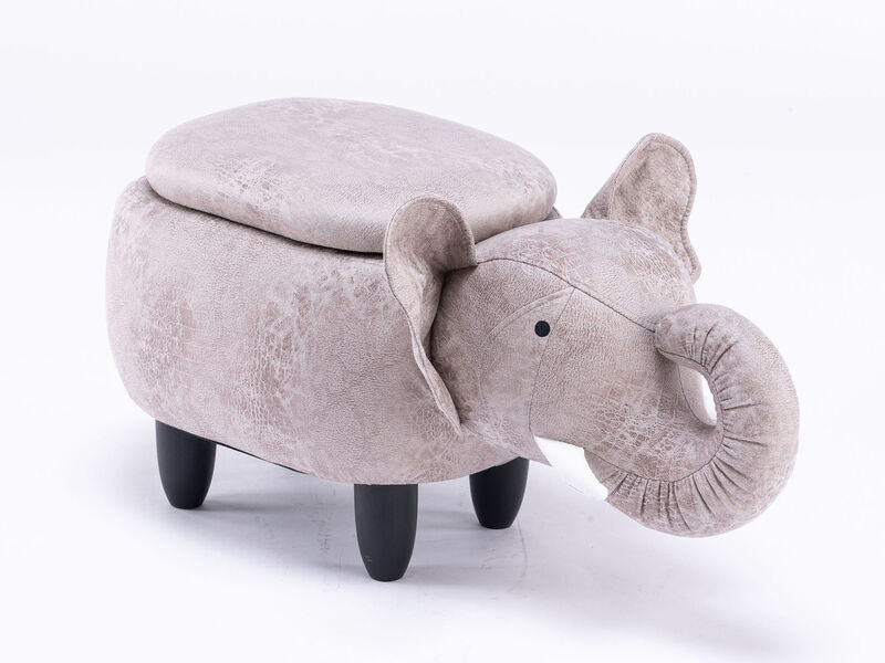Grey Elephant Shaped Storage Ottoman