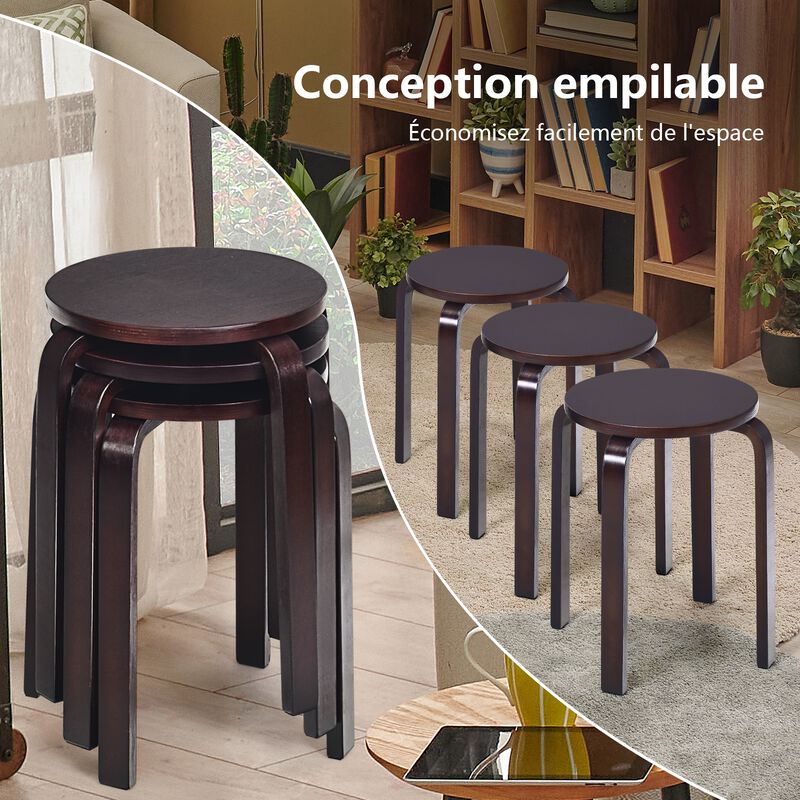 Set of 4 18 Inch Stackable Bentwood Dining Chairs with Round Top