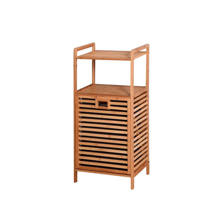 Bathroom Laundry Basket Bamboo Storage Basket With 2-Tier Shelf 17.32 X 13 X 37.8 Inch
