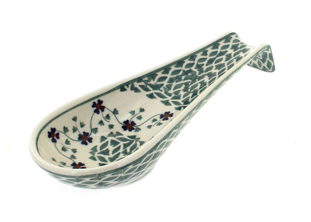 Blue Rose Polish Pottery Sage Floral Medium Spoon Rest