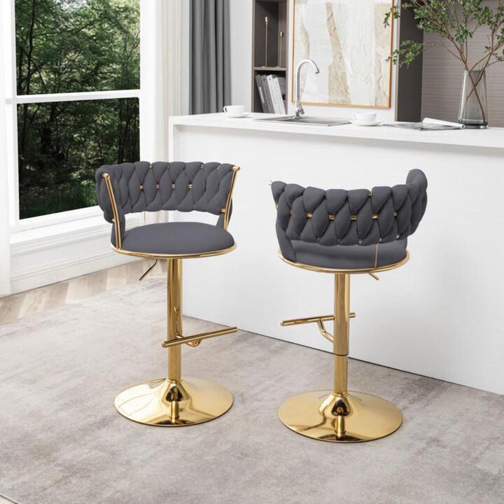 Dark gray adjustable barstool with a gold color base (SET OF 2)