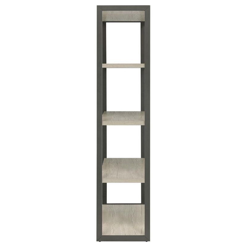 Dela 72 Inch Freestanding Bookcase, 4 Wooden Shelves, Whitewashed Gray-Benzara