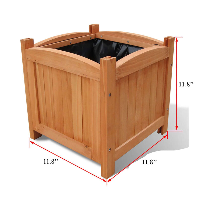 Outdoor Planter Set of 2, 12 Inch Square Natural Brown Solid Wood - Benzara