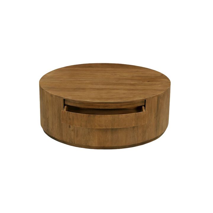 Flagstaff Round Cocktail Table in Spice Tan with 2-Drawers