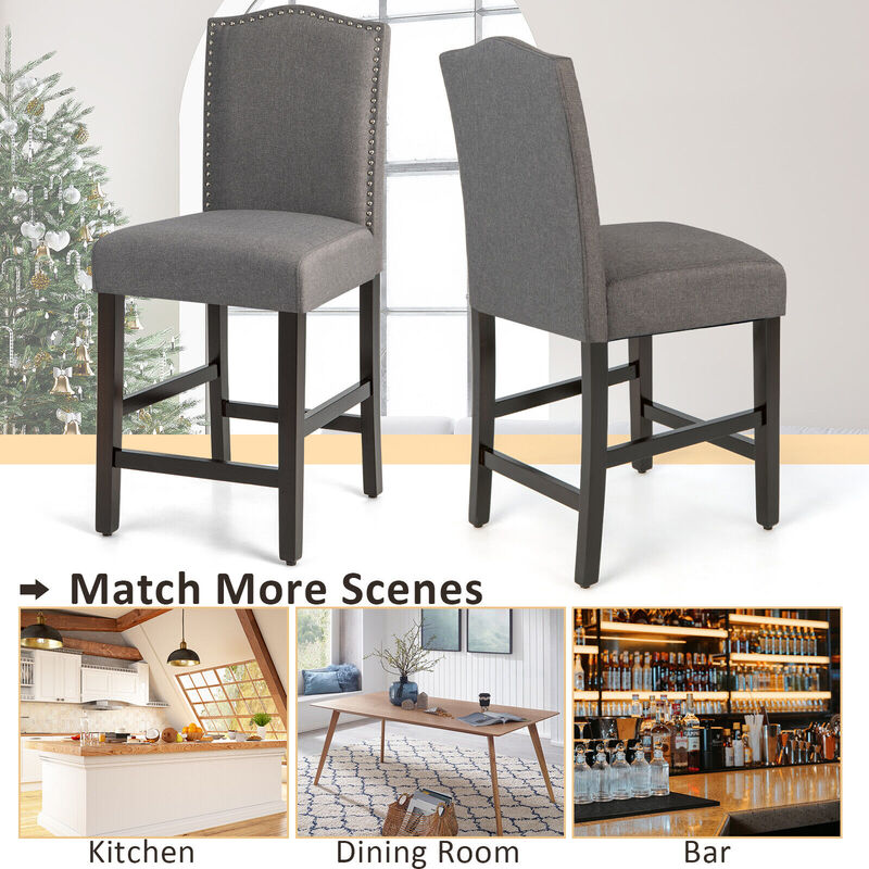 2 Pcs Fabric Nail Head Counter Height Dining Side Chairs Set