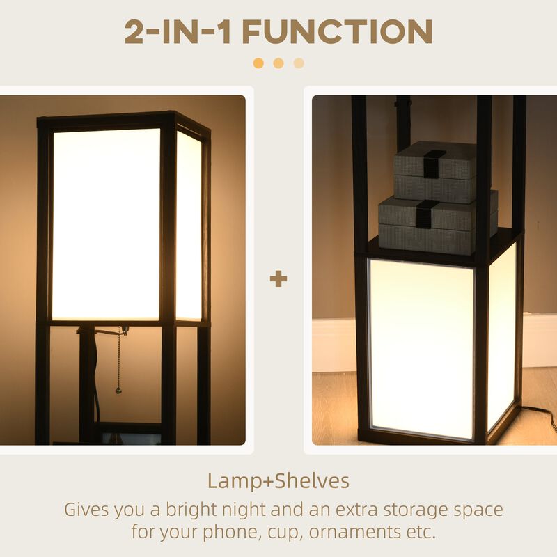 Black Living Room Light: Standing Lamp with 2 Lights & Shelves