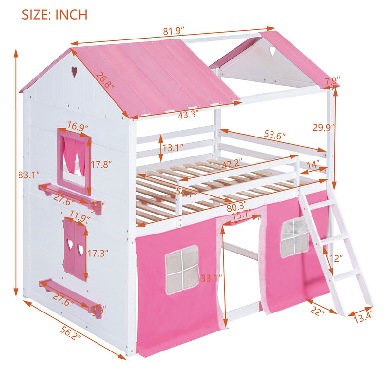 Merax Bunk Wood House Bed with Tent