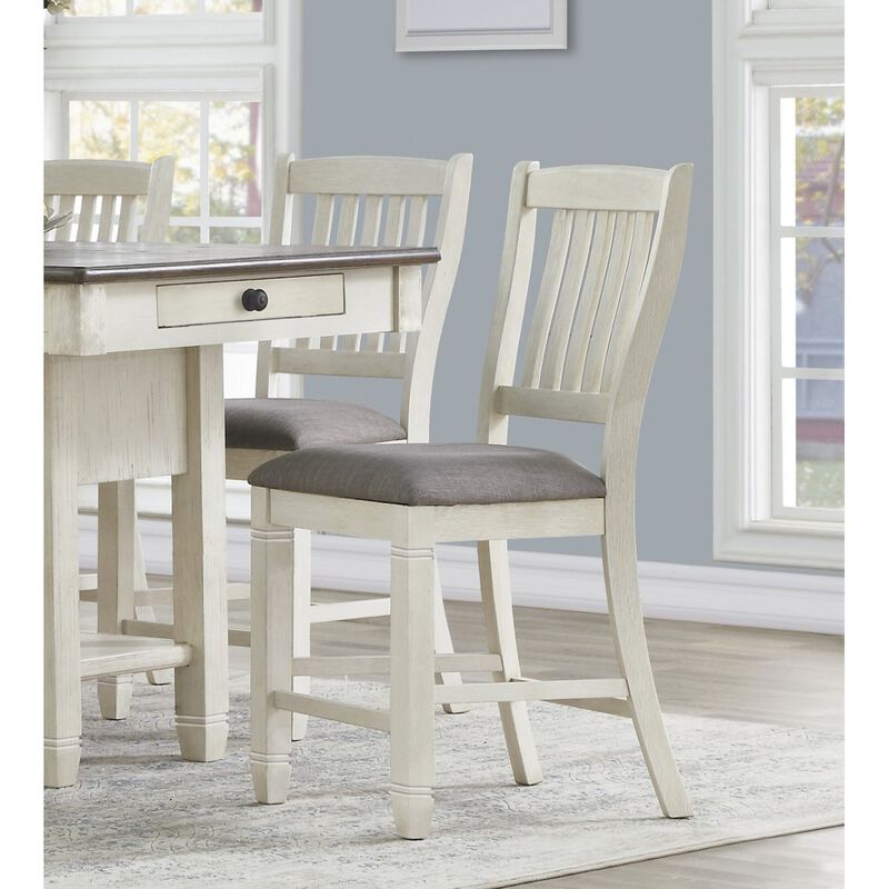 2 Antique White Finish Wood Counter Height Chairs