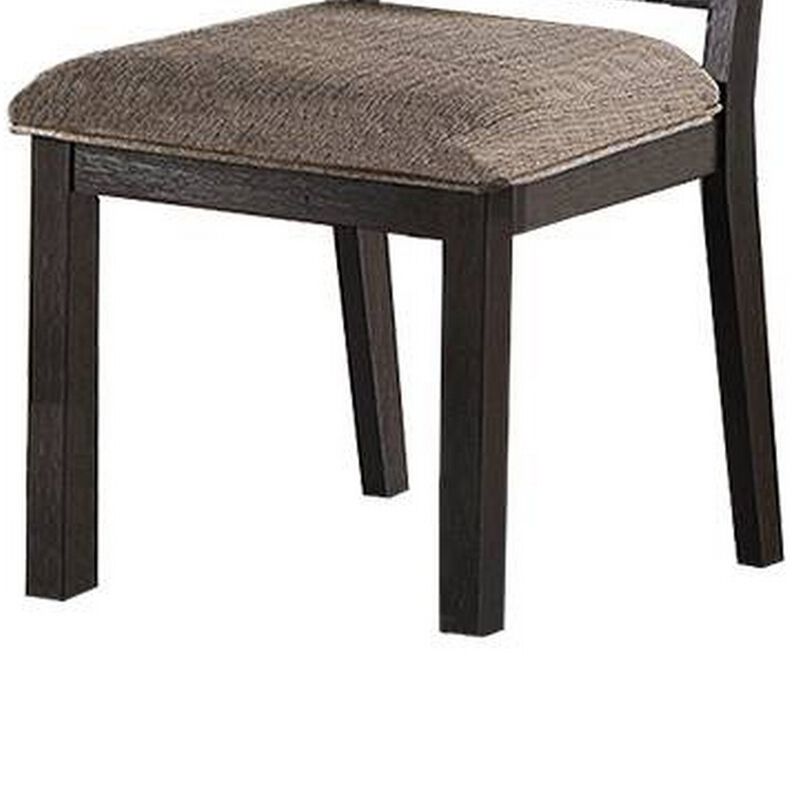 Trixy Dining Chair, Open Square Back, Espresso Wood, Beige Fabric - Benzara