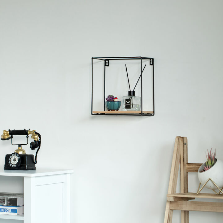 Rectangle, Wooden Board with Metal Frame Wall Mount Floating Shelf for The Living Room, Dining Room, or Office