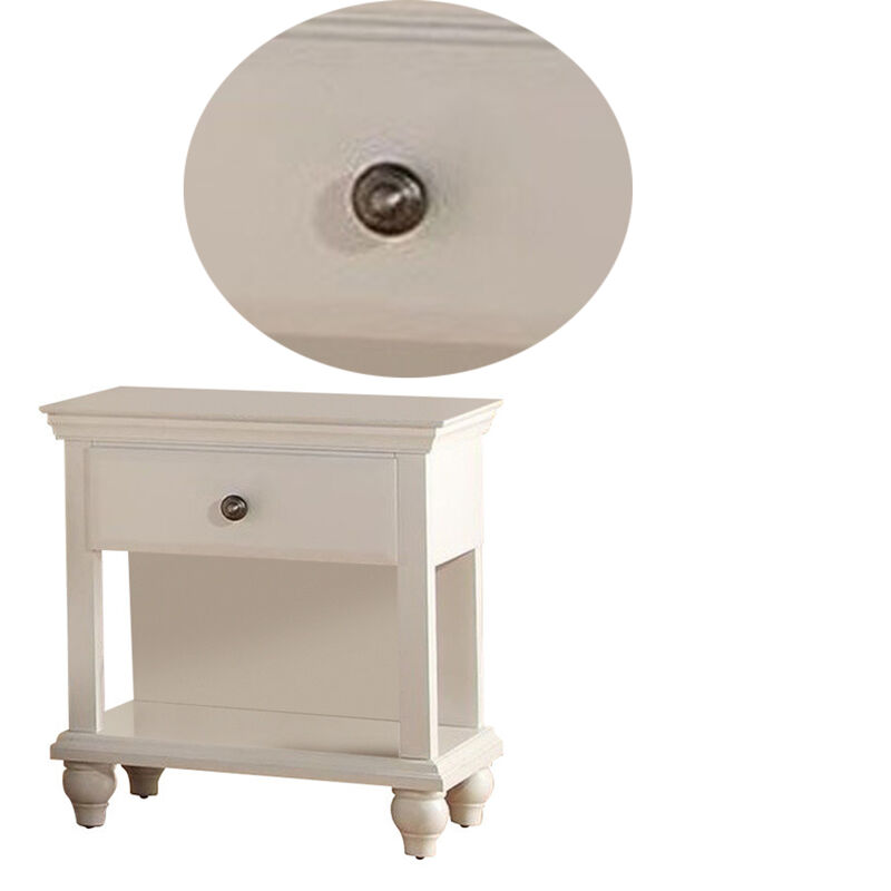 Poplar Wood Nightstand With Spacious Storage, White-Benzara