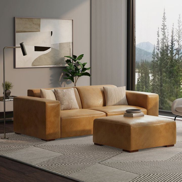 Simpli Home Rex Ottoman In Genuine Leather