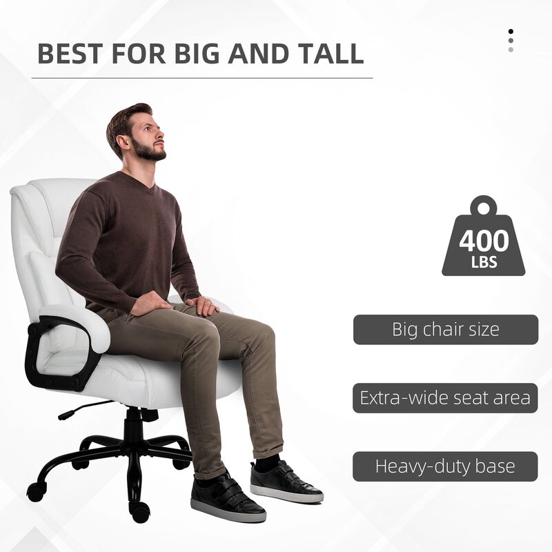 White Executive Giant: 400lbs Big Tall Faux Leather Swivel Office Chair
