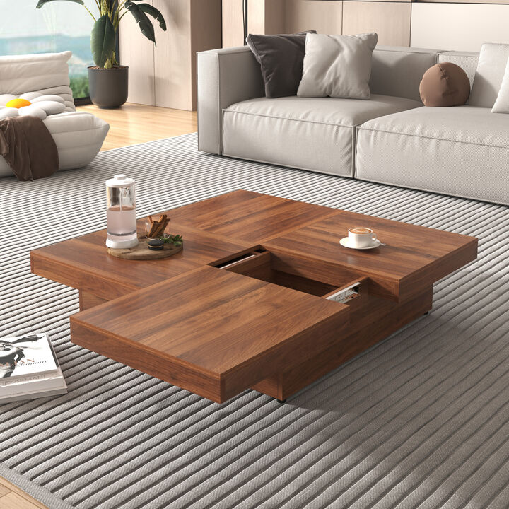 Merax Square Marble Veneer Coffee Table with Storage