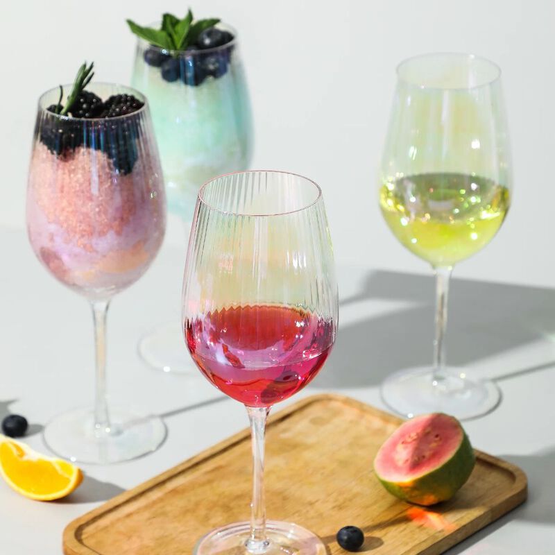 Grassi Iridescent Wine Glass Set - 19 oz Pretty Cute Cool Rainbow Colorful Halloween Glassware Set of 2