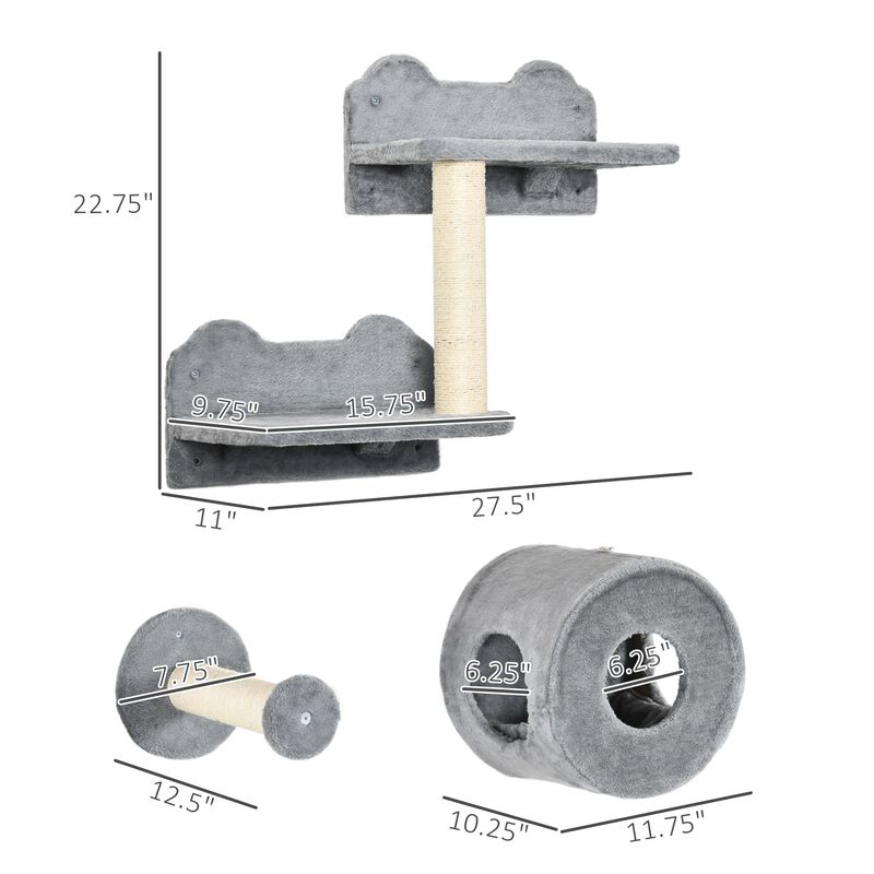 Gray Cat Playground: 5-Piece Wall-Mounted Shelves & Perches Set