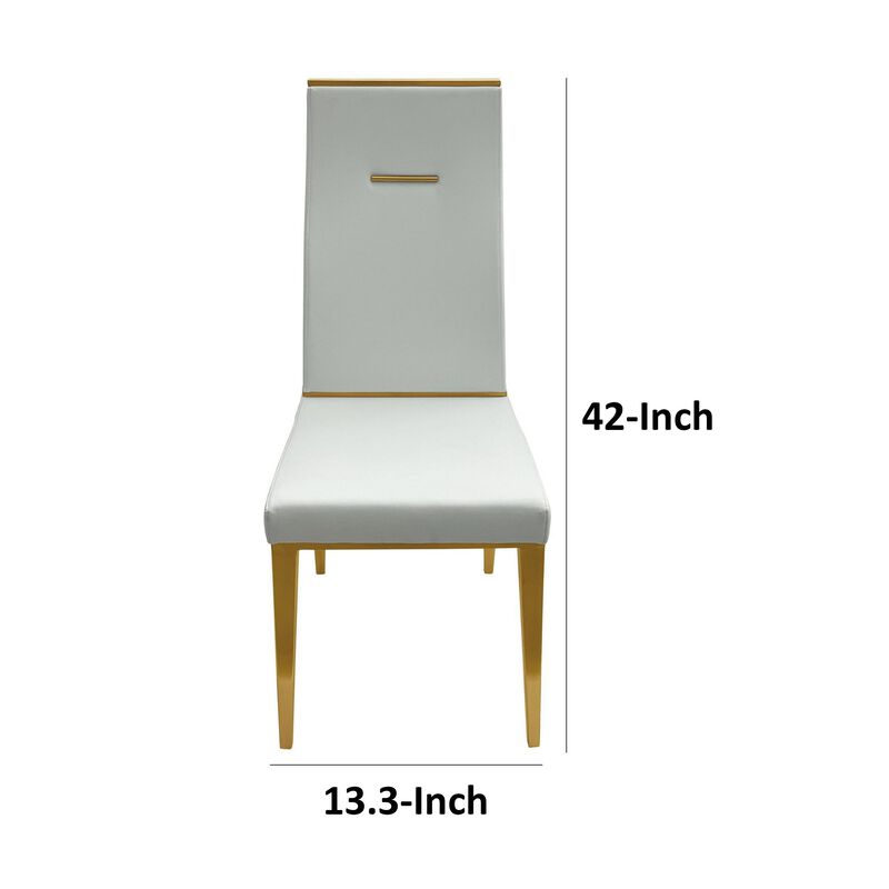 20 Inch Dining Chair, Set of 4, Gold Metal Base, Vegan Leather, White  - Benzara