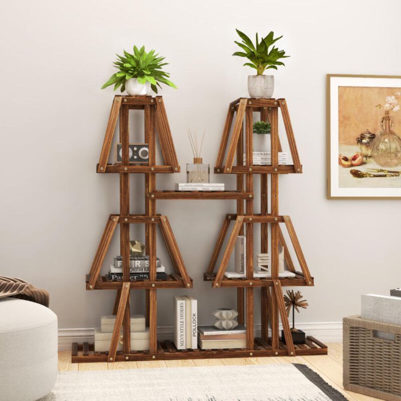 Hivvago 5-Tier 10 Potted Wood Plant Stand for Multiple Plants