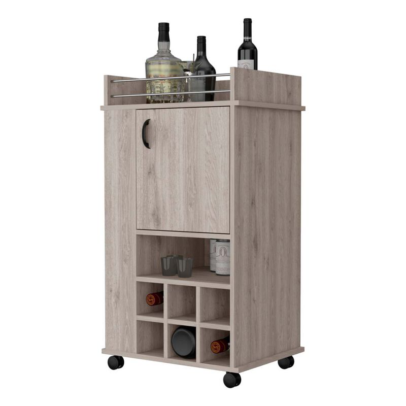 Allandale 1-Door Bar Cart With Wine Rack And Casters Light Gray