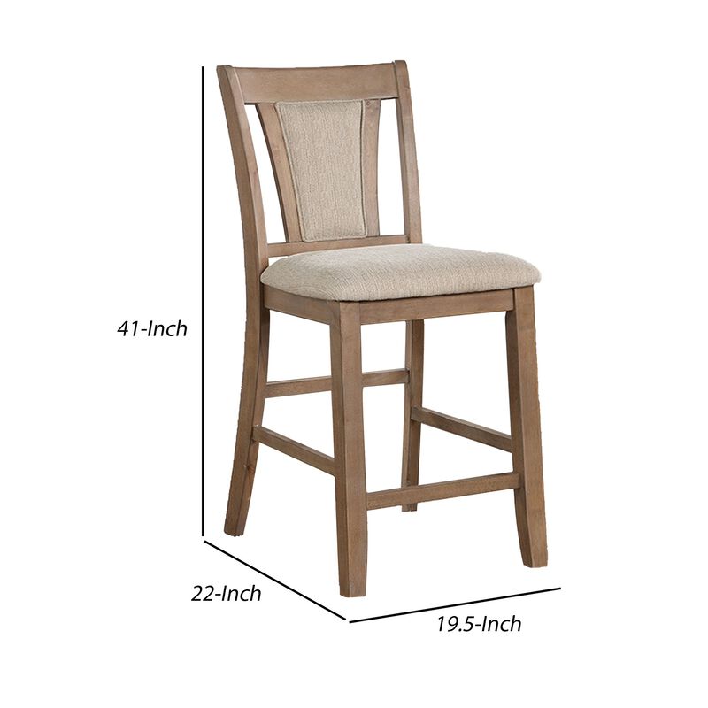 Mana 26 Inch Counter Height Chair, Set of 2, Beige Fabric, Brown Frame-Benzara