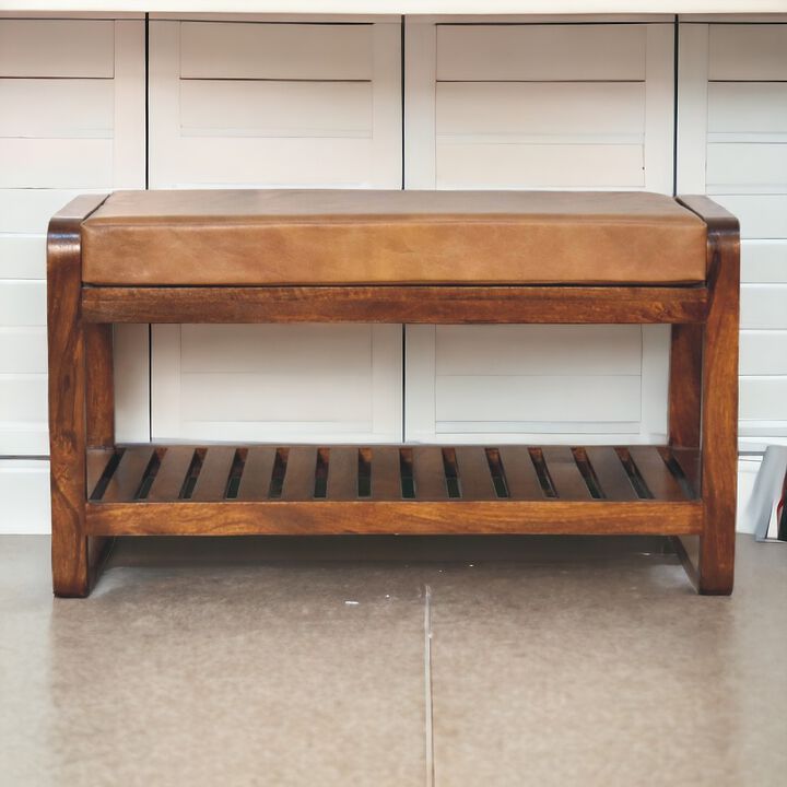 Artisan Furniture Solid Wood Small Buffalo Slatted Hallway Bench