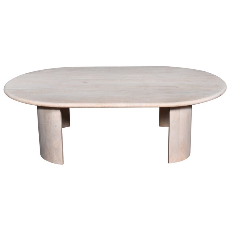 Kipp Coffee Table, 51 Inch Rounded Oblong Top, White Solid Mango Wood - Benzara