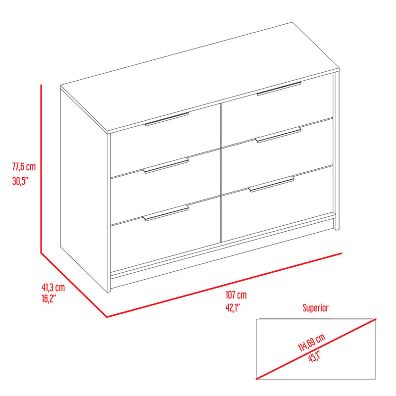 Longhill 6-Drawer Rectangle Dresser Pine