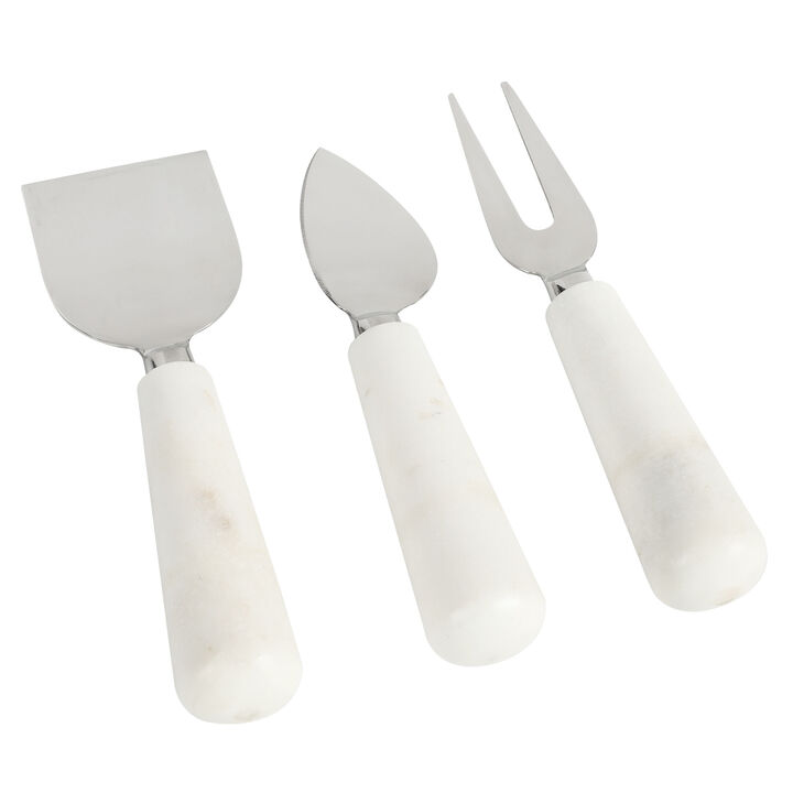Laurie Gates California Designs Marble and Stainless Steel 3 Piece Cheese Knife Set in White