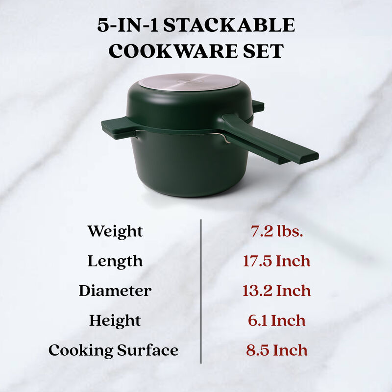 Alva Neat 5-in-1 Ceramic Nonstick Cookware Nesting Set, Recycled Aluminum Non-Toxic PFAS, PFOA & PTFE Free, Frying Pan, Cookware Set Compatible with All Cooktops & Induction Safe, Oven Safe