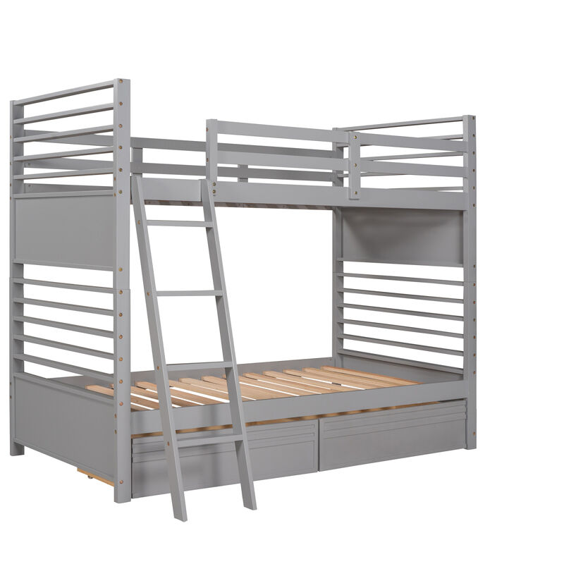 Twin Over Twin Wood Bunk Bed With Two Drawers