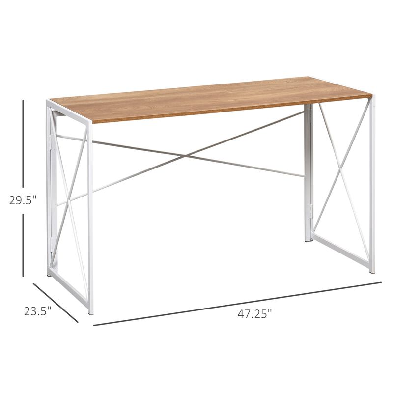 Natural Study Space: 47.25" Folding Laptop Table with Metal Frame