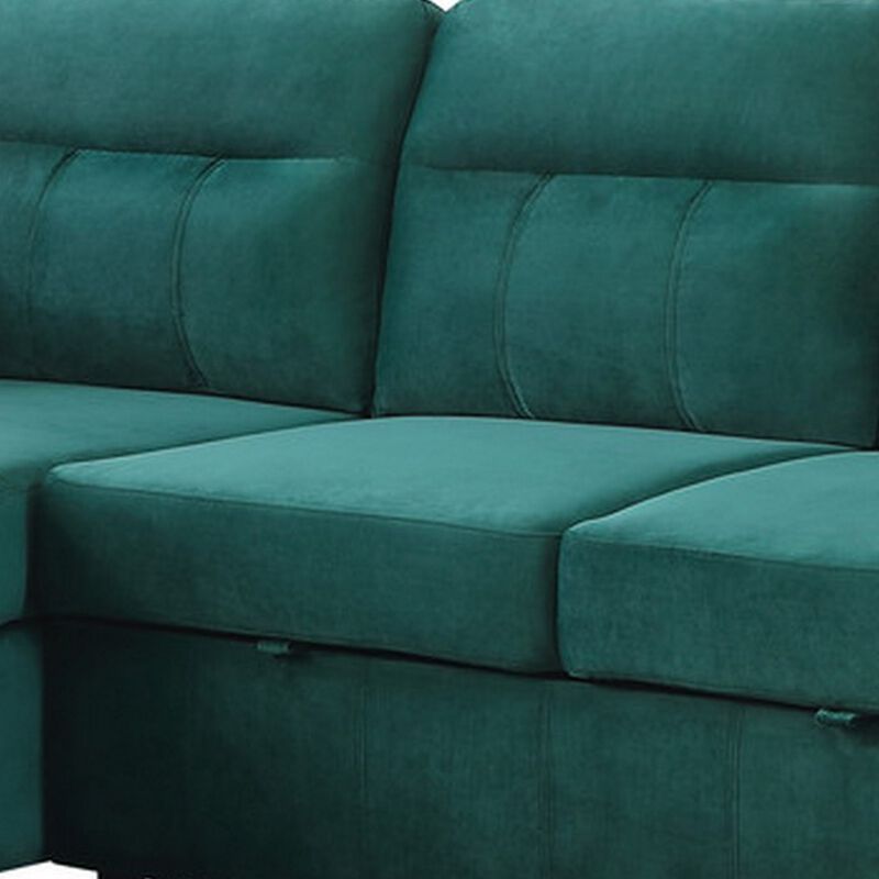 Irma 97 Inch 2 Piece Sectional Sofa, Pull Out Bed, Rolled Arm, Green Velvet-Benzara