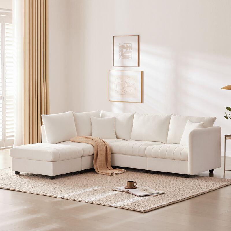 Merax 5-Seat Sofa Couch with Convertible Ottoman